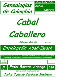 Este libro incluye los apellidos: 
Cabal, Caballero, Cabanzo, Cabarcas, Cabero, Cabezas, Cabo, Cabra, Cabrejo