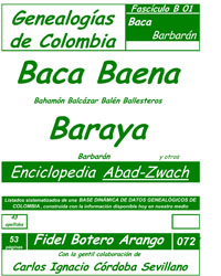 Este libro incluye los apellidos: 
Baca, Bachhuber, Bachman, Backley, Badel, Badillo, Baena, Baer, Báez, Bahamón, Bahamonde, Baier, Bain, Baker, Balam, Balanta, Balás, Balbín, Balcázar, Baldelamar, Balderrutén, Balén, Ballén, Ballestas, Ballesteros, Balma, Balmer, Balmes, Balo, Baloco, Balsa, Balvuena, Bandera, Bandino, Bandras, Bankoff, Baños, Baptiste, Baquero, Baracaldo, Barajas, Baraya, Barazar, Barazorda, Barbarán, Barberena